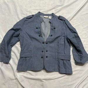 215 Chico’s Military Style Blazer Size 1 Cotton Linen Workwear Jacket